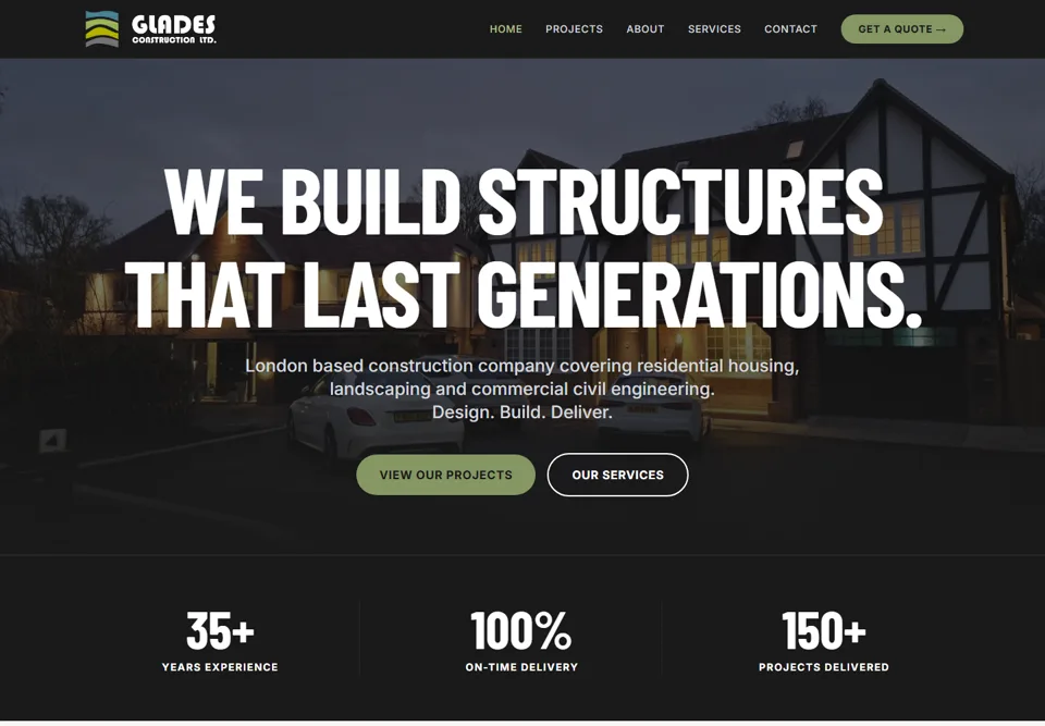 Glades Construction website homepage