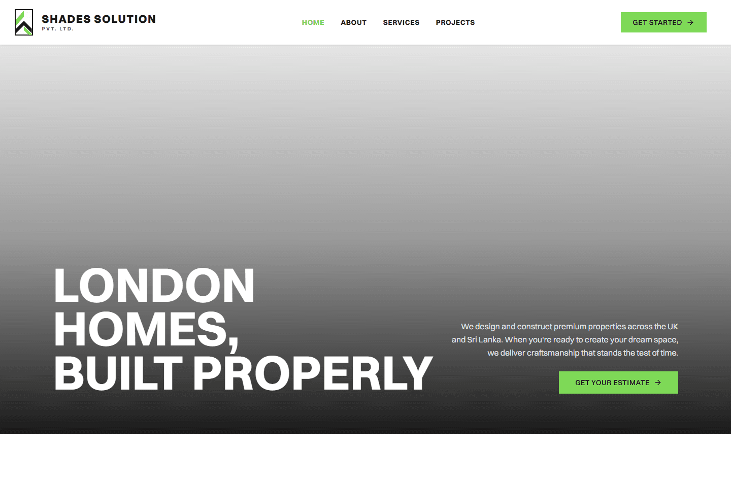 Shades Solution website homepage